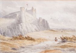 John Davison Liddell (1859-1942), watercolour, 'North West Bamborough Castle'.