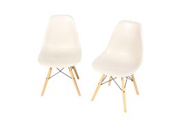A pair of modern Vitra Eames style plastic side chairs. With 'Eiffel' style base, unmarked.