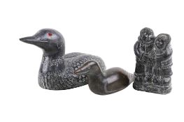 A group of three Canadian Inuit items. Including a black throated diver, etc. Max.