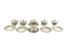 A set of five Royal Cauldon Evesham china soup bowls. With covers and saucers.