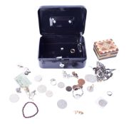 A small group of costume jewellery and coins.