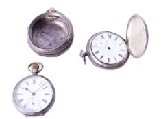 Three vintage silver pocket watches and cases.
