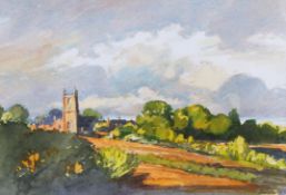 M E Rutledge (20th century) - Evening in St. Mellion, Cornwall, watercolour.