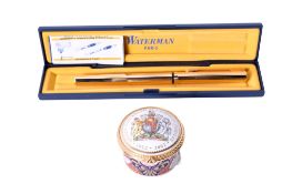 A boxed Waterman fountain pen and a trinket box.
