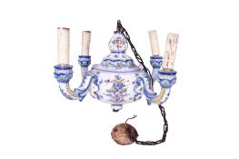 A Faience Portuguese ceramic four branch chandelier.