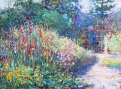 Gordon Cox (contemporary), oil on canvas, garden pathway. Signed (lower right), 75.