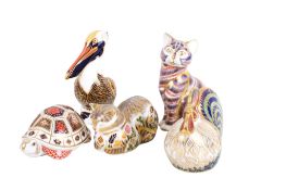 Five Royal Crown Derby animal paperweights.