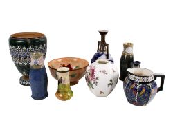A collection of 20th century ceramic jugs. Including a pair of Royal Doulton tubular vases, No.