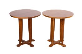 A pair of contemporary wooden coffee tables.