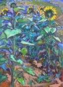 A large acrylic on paper of 'Sunflowers'.