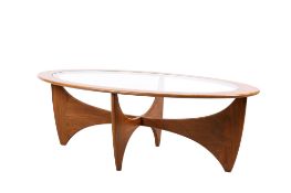 A G-Plan Astro mid-century teak coffee table. Designed by Victor Wilkins with an oval glass top.