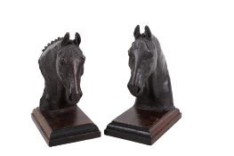 Belinda Sillars (British, born 1961) - horse bust bookends, signed bronze effect resin.