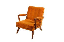 An E Gomme G-Plan mid-century lounge open armchair.