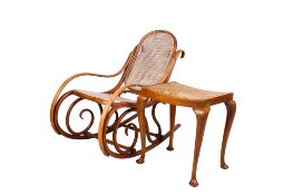 An early 20th century Thonet bentwood rocking chair and similar style stool.