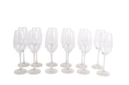 A box of twelve Riedel Restaurant crystal Champagne glasses.