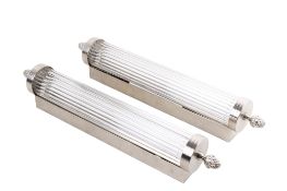 A pair of contemporary Art Deco style wall lights with glass rods. With pineapple finials.