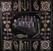 A Kantha folk art embroidered textile from Bangladesh or India.