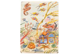 Painting 'fish underwater' watercolour on paper.