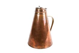 An Arts and Crafts brass handled conical copper jacketed jug with hinged cover by BENSON.