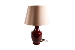 A contemporary Chinese ceramic sang de boeuf vase table lamp.