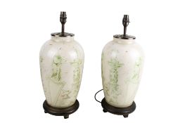 A pair of contemporary glass baluster vase type table lamps.