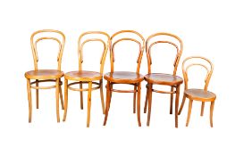 A set of four bentwood dining chairs plus a child's chair.