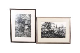 Two Martyn Wrench (20th century) - charcoal drawings.