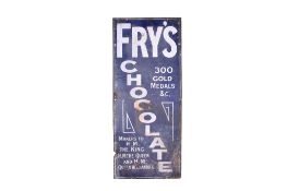 A 1920s blue and white enamel Fry's Chocolate advertising sign.