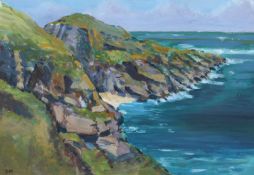 Attributed to Donald McIntyre (British, 1923-2009), acrylic on paper, coastal scene.