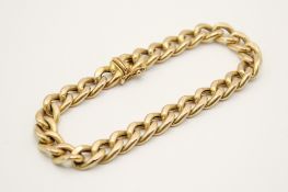 A 9ct gold curb link bracelet. Each link circa 0.8cm wide, length 20cm, hallmarked, gross weight 12.