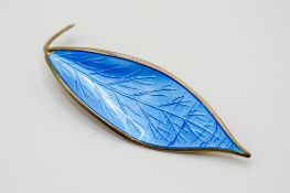 A David Anderson silver and blue enamel leaf brooch.
