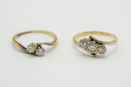 Two gold and diamond rings.