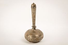 An Indian white metal rose water sprinkler.