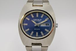 A circa 1970s Caravelle Set-O-Matic by Bulova gentleman's stainless steel wristwatch.