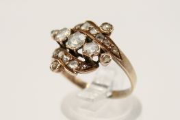 A Georgian 9ct gold (tested) and diamond dress ring.