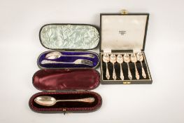 Three boxed sets of Victorian and later silver flatware.