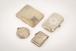 Four Victorian and later small hallmarked silver cigarette and vesta cases.