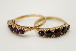 Two 9ct gold and stone set rings.