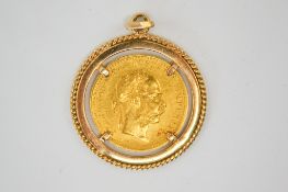 A 1915 Austrian Empire Joseph I, one Ducat gold coin mounted as a pendant.