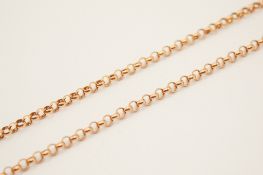 A 9ct gold cable link chain. Each link circa 3mm diameter, total length 46cm, weight 9.4g.