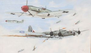 H Crain, oil on board, WWII military aircraft. Signed and dated 'H.