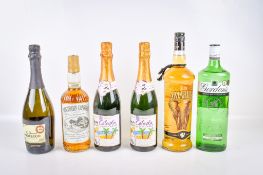 Six bottles of alcohol.