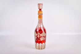 A Victorian ruby-overlaid Bohemian cut glass decanter.