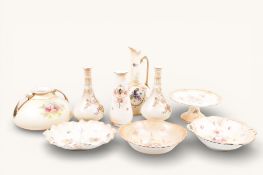A collection of Victorian Crown Devon blush ivory ceramic items.