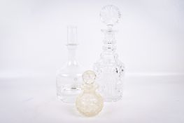 A 20th century Dartington Freemasonary Masonic glass decanter plus two others.