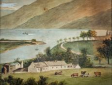 A 20th century watercolour, coastal village scene.