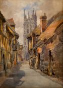 Sophie D'Ouseley (1851-1932) watercolour 'St. Mary's Church, Warwick'.