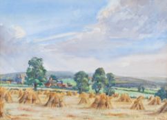 Michael Long (20th century) gouche on paper, 'The Mendip Hills Farm nr Glastonbury'.