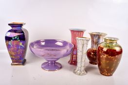 Six pieces of 20th century lustreware ceramics.