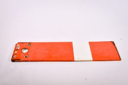 A vintage enamel British Western Railways signal arm. Having red and white stripes, marked 'B.R. W.